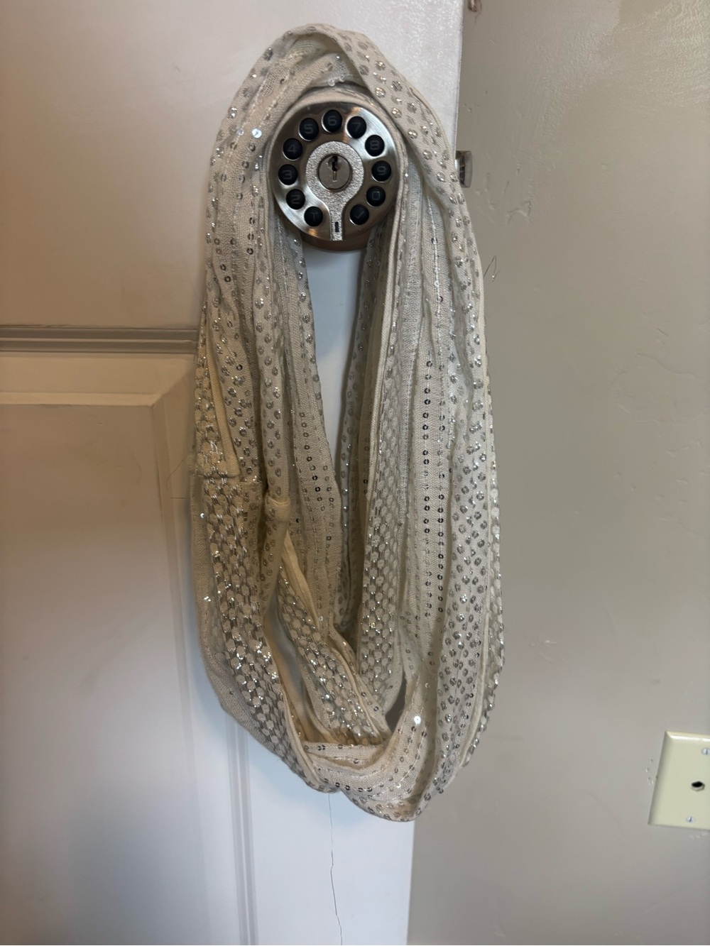 Sequined Cream Infinity Scarf